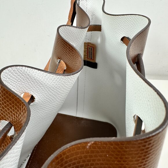 Dooney & Bourke Leather Drawstring Bucket Shoulder Bag Brown/Cream - Picture 14 of 14